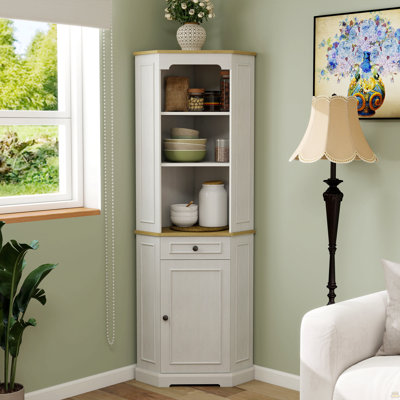 68" Tall Corner Cabinet, Freestanding Corner Storage Cabinet With 1 Door, 1 Drawer And A Adjustable Shelf