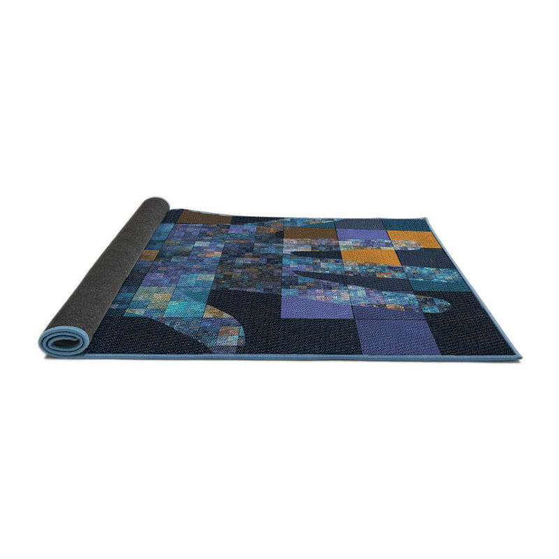 Tapis bleu marine / jaune en laine et polyester tissé à la machine Fontvieille, Carré 6 pi