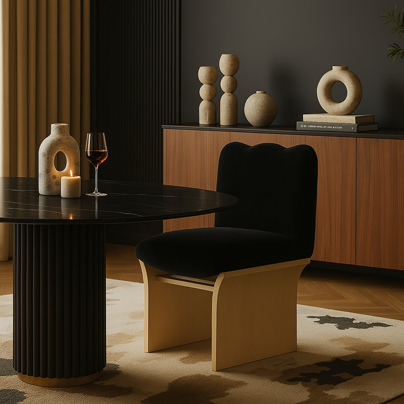 Shaw Cassady Chenille Fabric Upholstered Dining Chair, Natural, Black Chenille Fabric