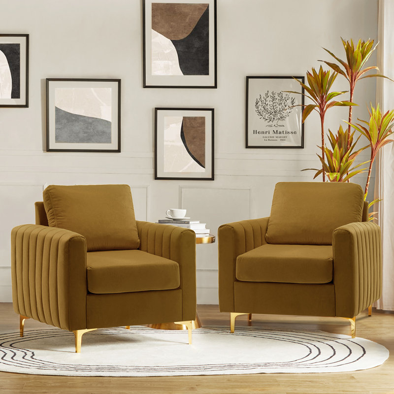 Fauteuil club en velours capitonné Gillette, Doré