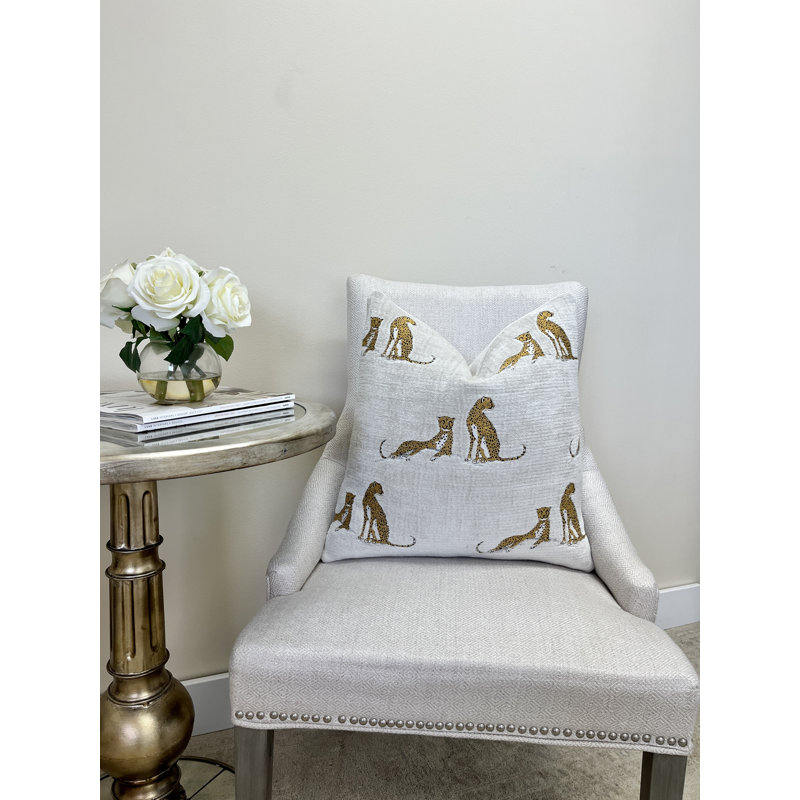 Embroidered Cheetah Chenille Throw Pillow Cover, 22" H x 22" W, Cream