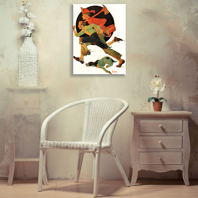 «Fireman» par Norman Rockwell, toile tendue avec châssis, H 24 po x l 17 po