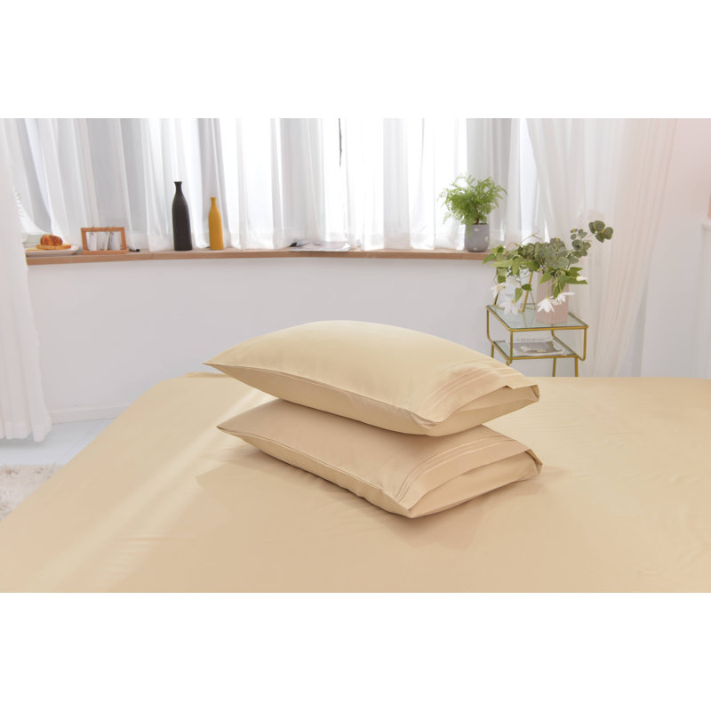 Ensemble de literie en rayonne de bambou, Beige, Ensemble de draps pour lit simple TG + un drap-hou