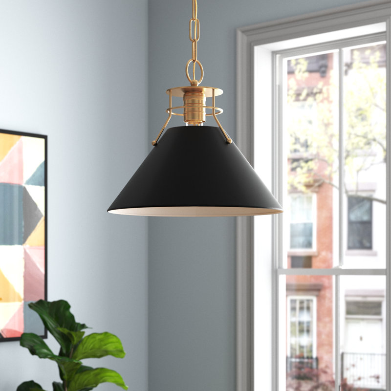 Luminaire suspendu conique à 1 lumière Rodarte, Noir mat / laiton bruni, H 11 po x l 16,5 po x P 16 po
