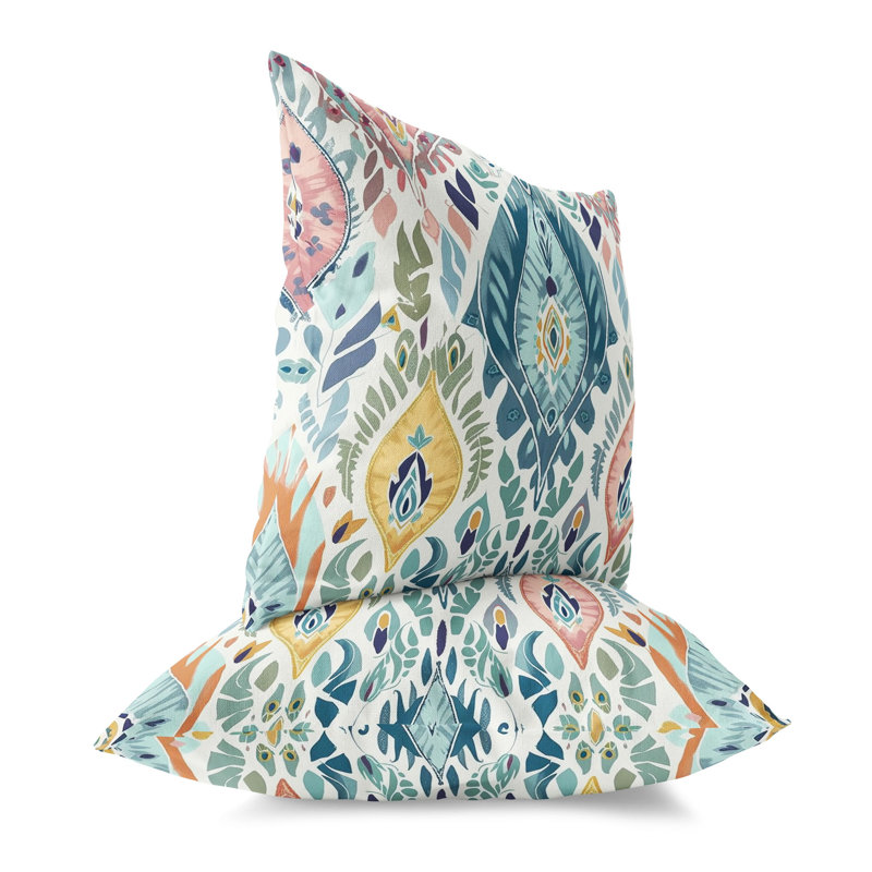 Vibrant Ikat Pattern Reversible Square Throw Pillow