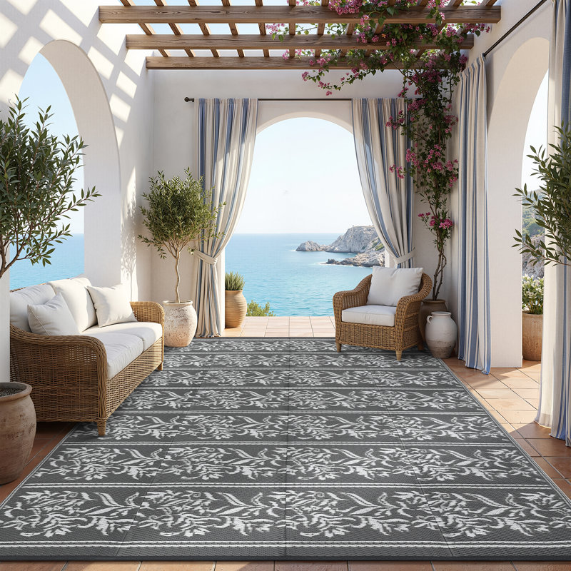 Tapis d'extérieur réversible à motif de feuilles de boho pour le camping, le pique-nique, le balcon et la terrasse