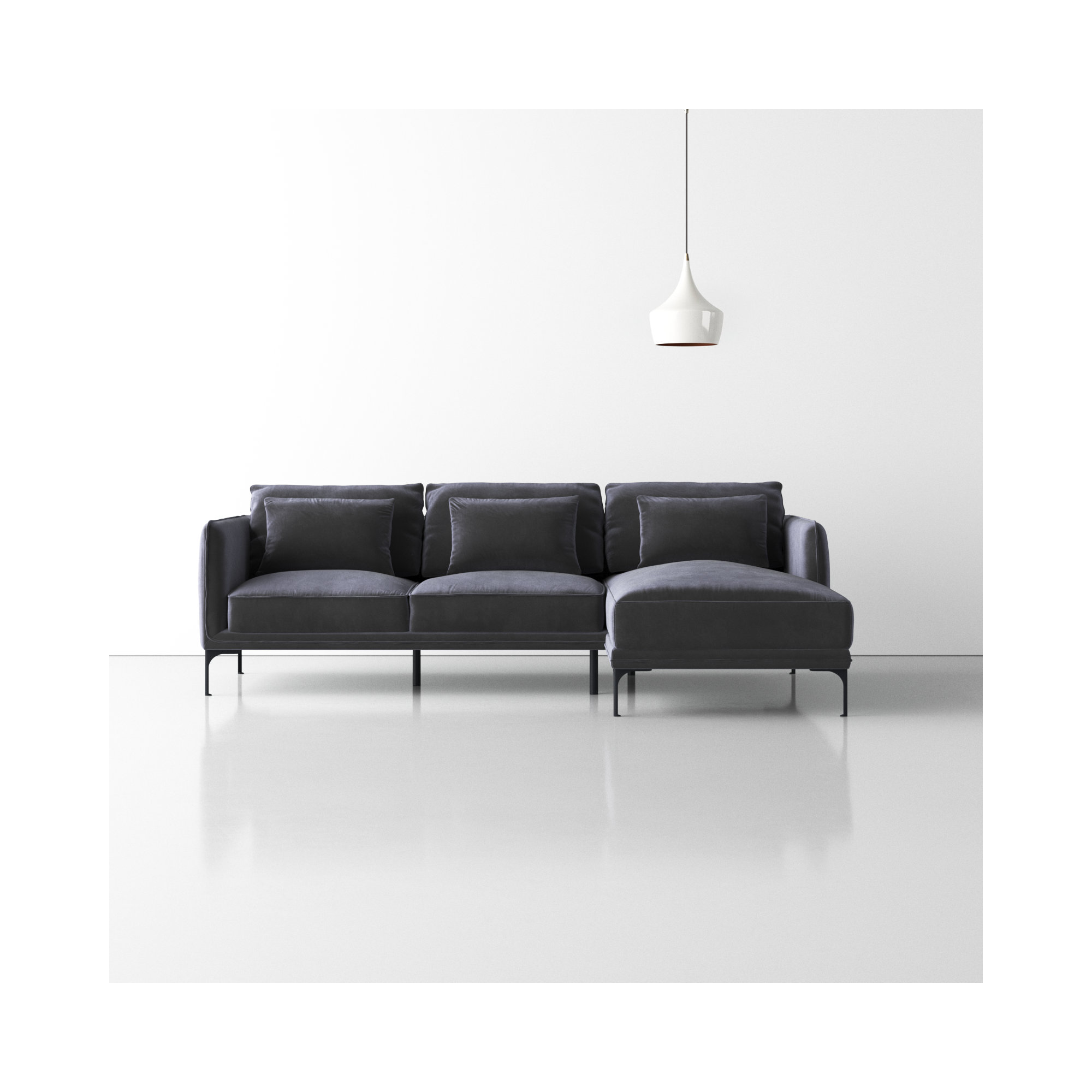 Rae Upholstered Chaise L-Sectional, Right Hand Facing, Grey Cotton Blend
