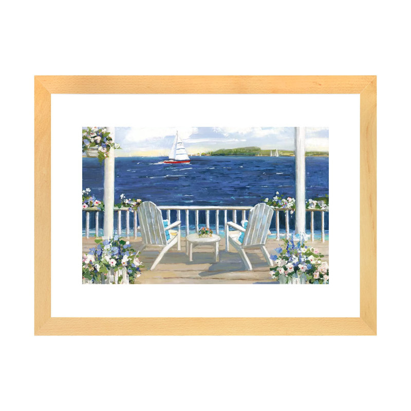 «Summer Sail» par Sally Swatland - reproduction d'art, Blanc, H 24 po x l 32 po x P 1 po, Toile avec cadre en bois beige