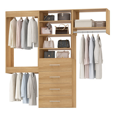 Modular Closet System, Versatile and Customizable Walk-In Design for Efficient Storage and Organization, Wood