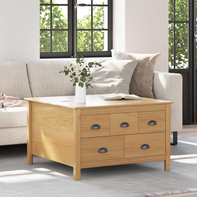 Vidaxl Coffee Table With Drawer Solid Pine Wood Living Room Modern Rectangle, Honey Brown