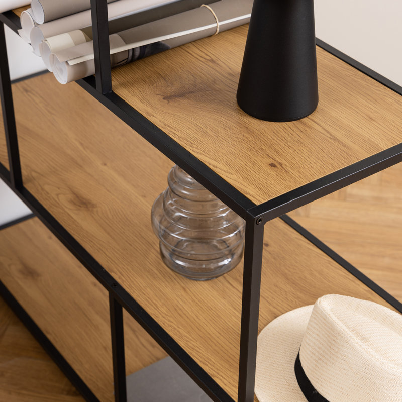 Amirea 150cm H x 135cm W Step Bookcase, Black/Oak
