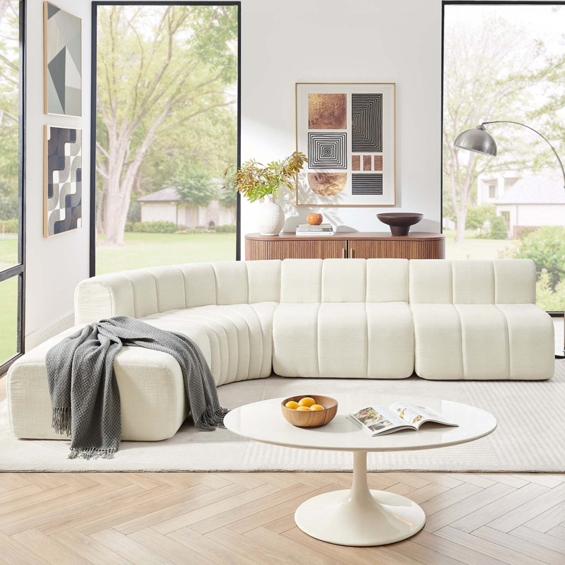 Canapé modulaire semi-courbé modulaire moderne avec repose-pieds mobile, Beige Chenille