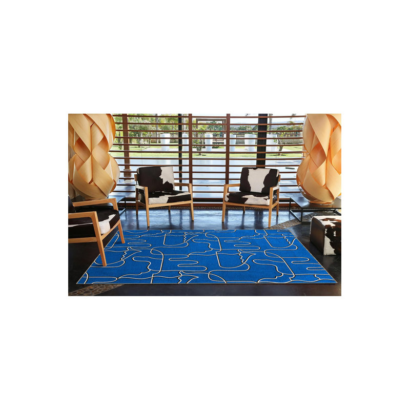 Blue Abstract Pattern Creative Modern Decorative Washable Rug, Rectangle 4'7" x 6'7"