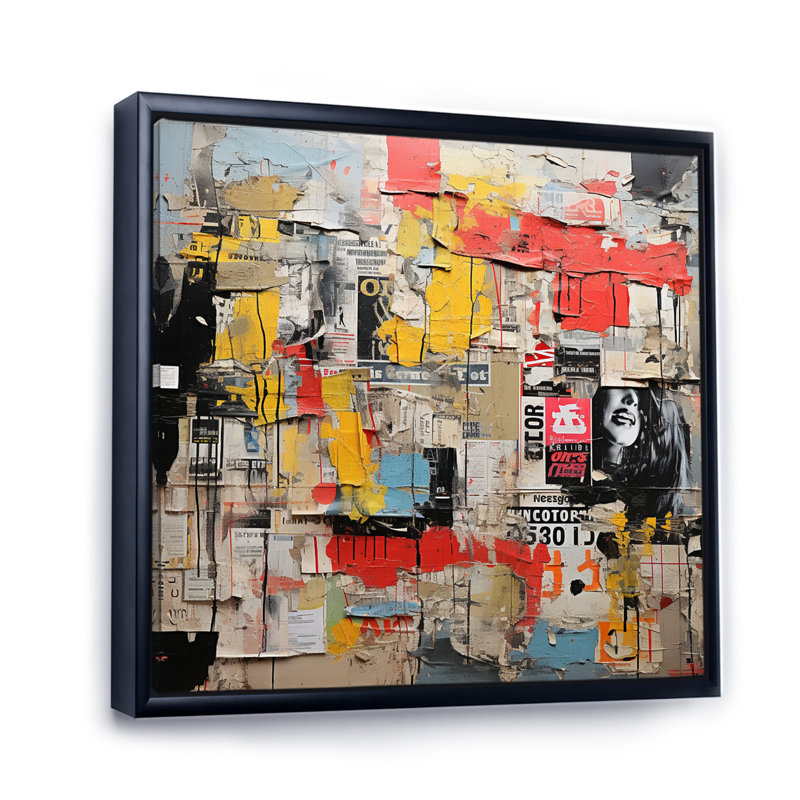 Collage urbain III sur toile, Cadre flottant noir, H 24 po x l 24 po x P 1 po