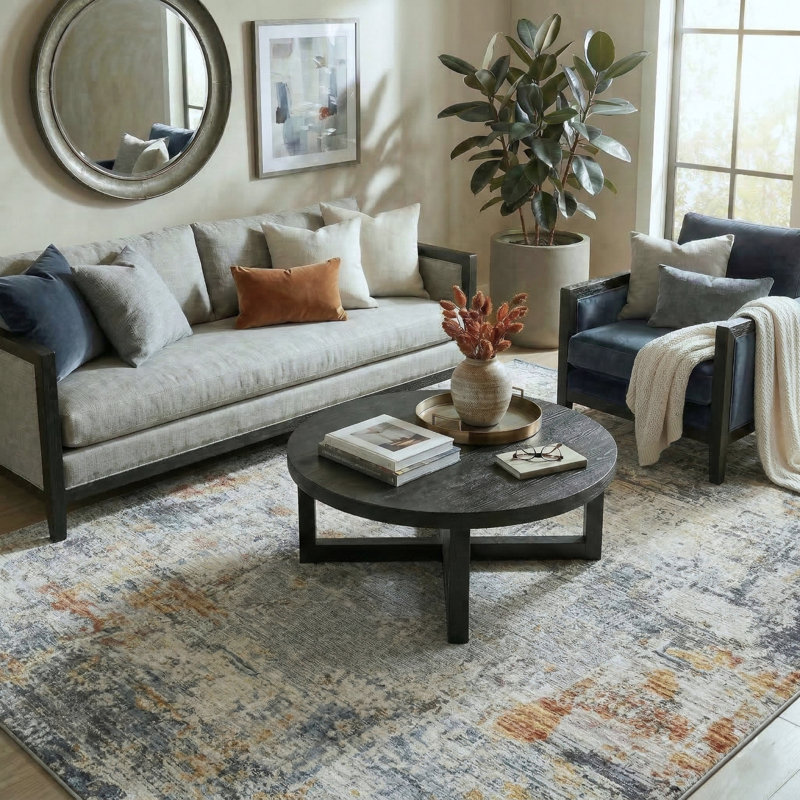 Celso Modern Abstract Performance Area Rug in Gray/Brown, Rectangle 7'9" x 9'10"