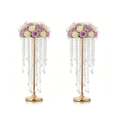 Ensemble de 2 vases en or 21,7 pouces avec accents en cristal