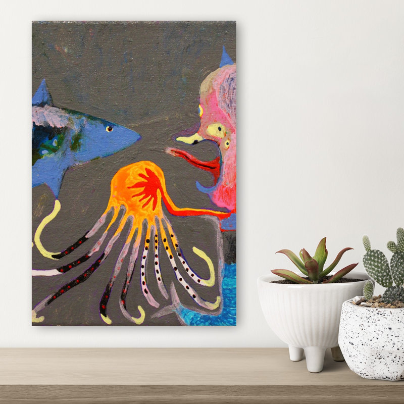 Colorful Fantasy Creatures Contemporary Octopus Shark Ocean Wall Art Print by Fedele Frost - Print, 45.72cm H x 30.48cm W