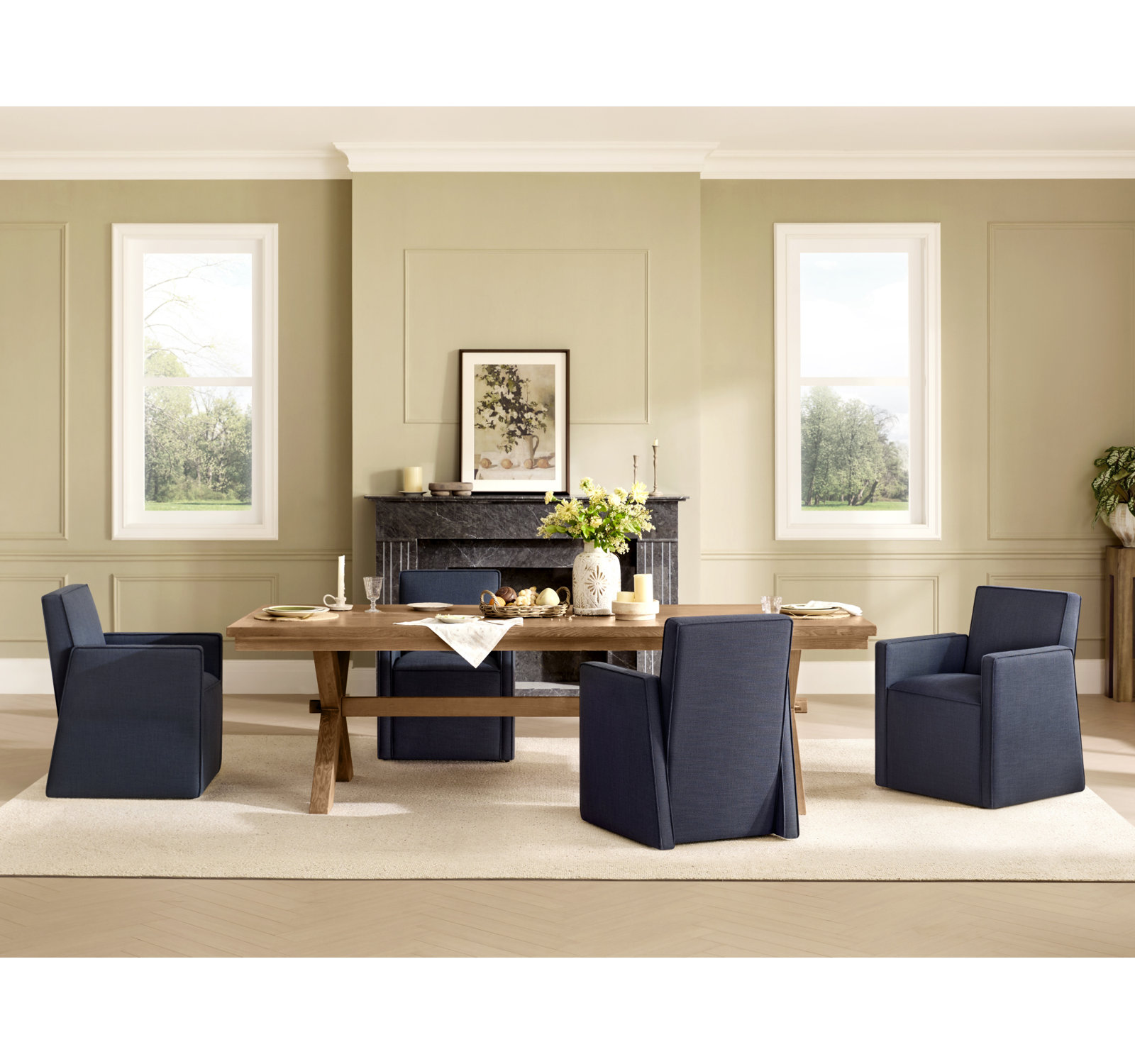 Henley Linen Dining Armchair, Linen Effie Indigo