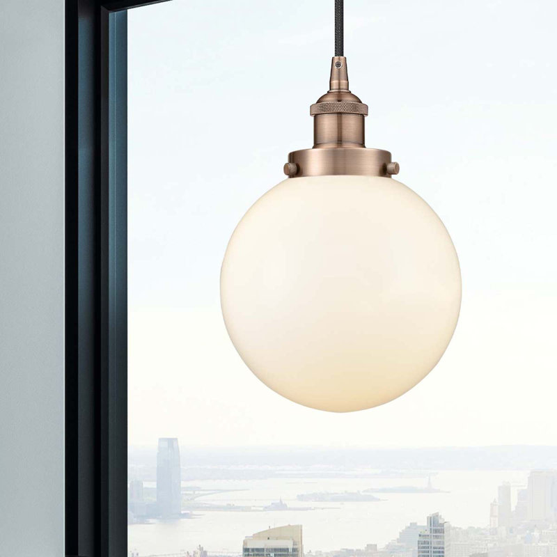 Luminaire suspendu simple à 1 lumière Frederick, Blanc, H 11,5 po x l 8 po x P 8 po, Cuivre