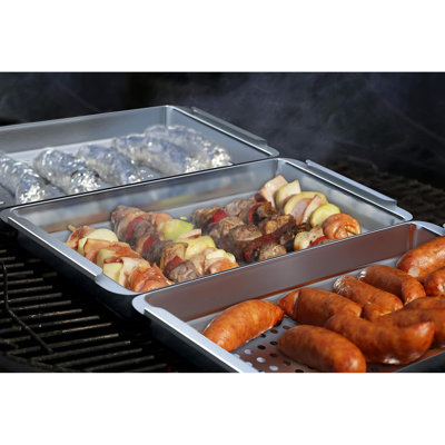 Ensemble de paniers pour barbecue BBQ 'N Serve - 5 pièces en acier inoxydable avec 3 paniers, poignée à pince amovible et ramasse-gouttes - Accessoires pour gril à légumes, poissons et crevettes - Grands cadeaux pour les hommes