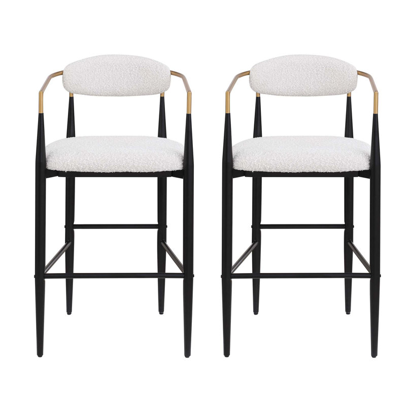 Ensemble de 2 tabourets de bar, tabourets de bar rembourrés à hauteur de comptoir avec dossier et pieds en fer pour îlot de cuisine, assise en tissu d'une capacité de poids de 260 lb