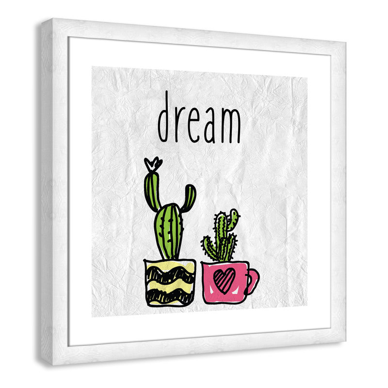 «Cacti A», art encadré, H 22,5 po x l 22,5 po x P 0,6 po, Encadré plat à grain de bois blanc