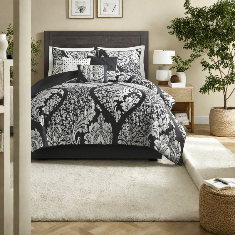 Ensemble de literie luxueux en coton pour très grand lit, noir