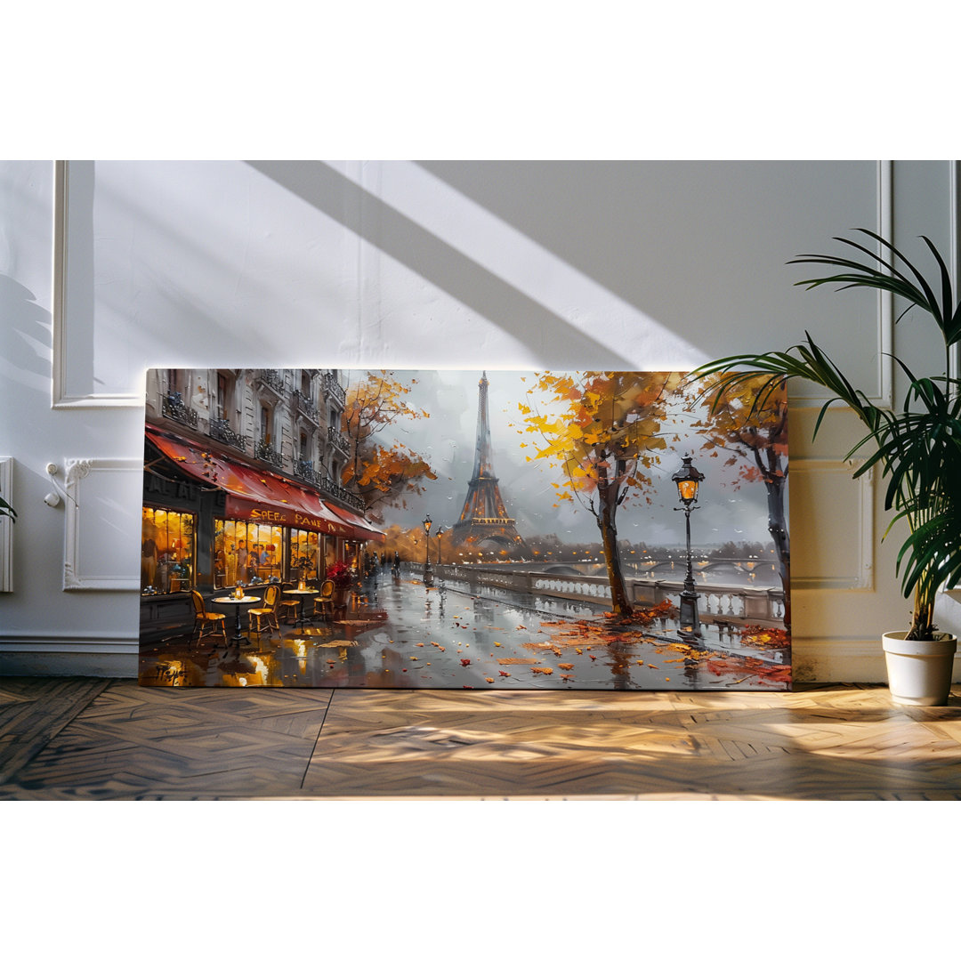 Bilder auf Leinwand 120x60cm Paris EIffelturm Café Herbst Kunstvoll Frankreich