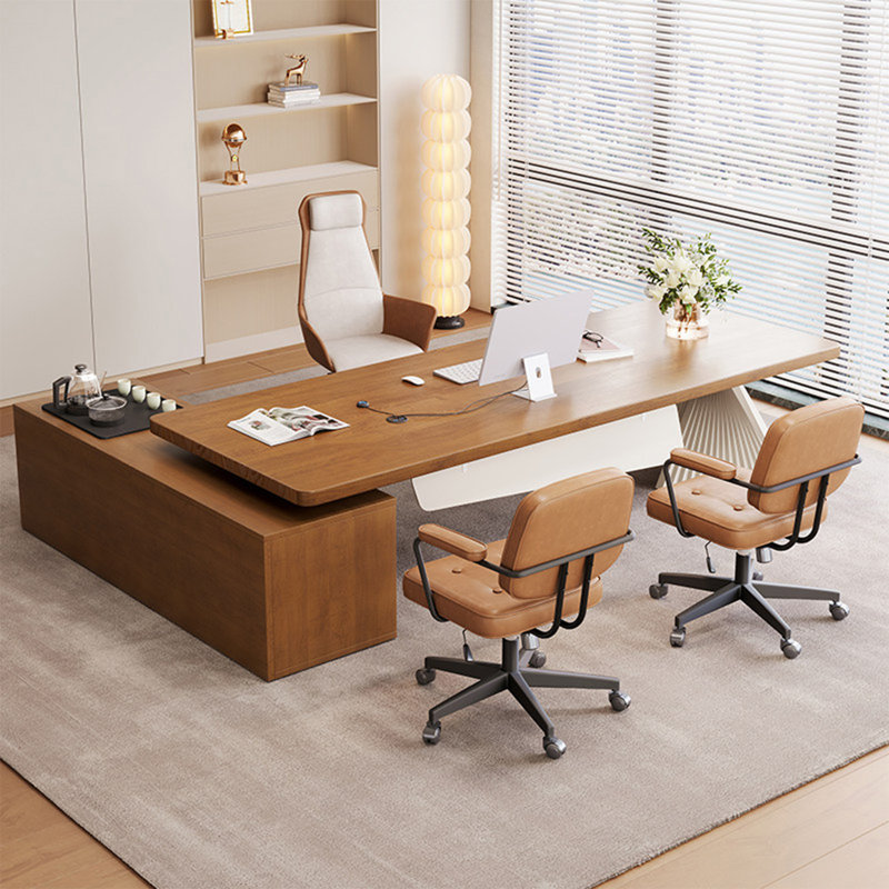 Table à thé en L 94,49 po en bois massif brun simple pour le bureau, 29.53" H x 94.49 W x 62.99" D