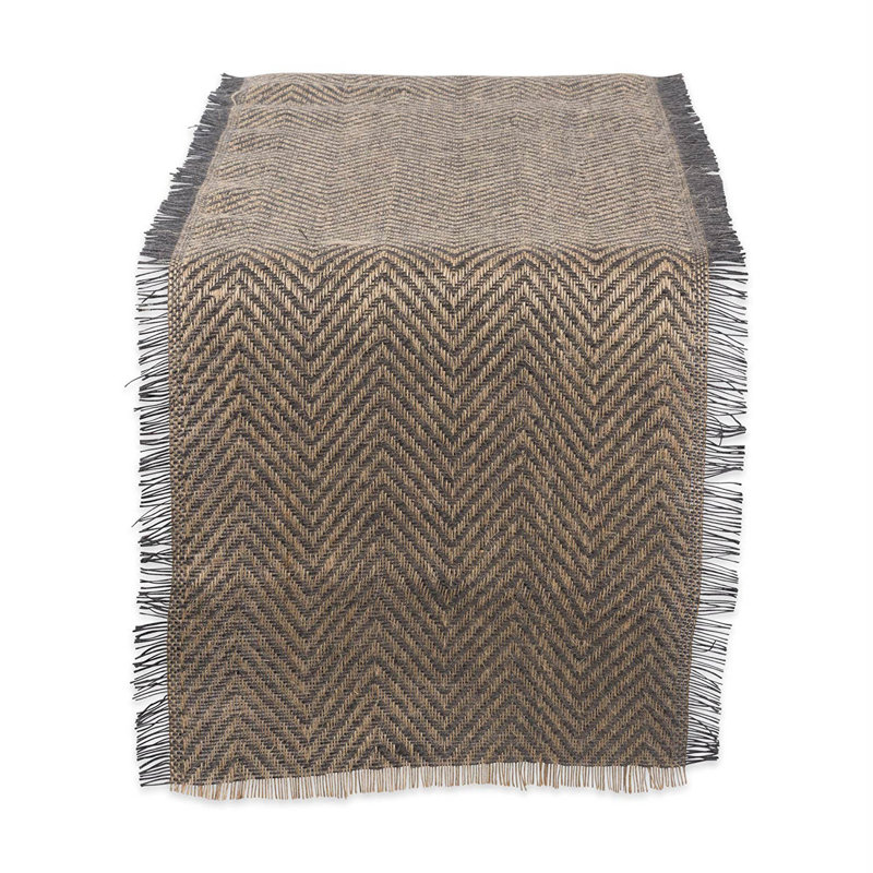 Baba Chevron Burlap Table Runner, 72" L x 14" W, Mineral