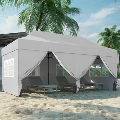 20 Ft. W X 10 Ft. D Steel Pop-Up Canopy With Weights