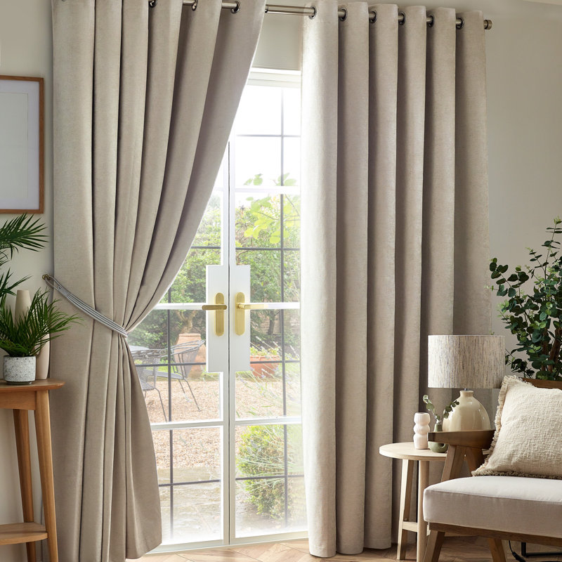 Eilfried Chenille Ring Top Eyelet Curtains, 168cm Width x 183cm Drop, Green
