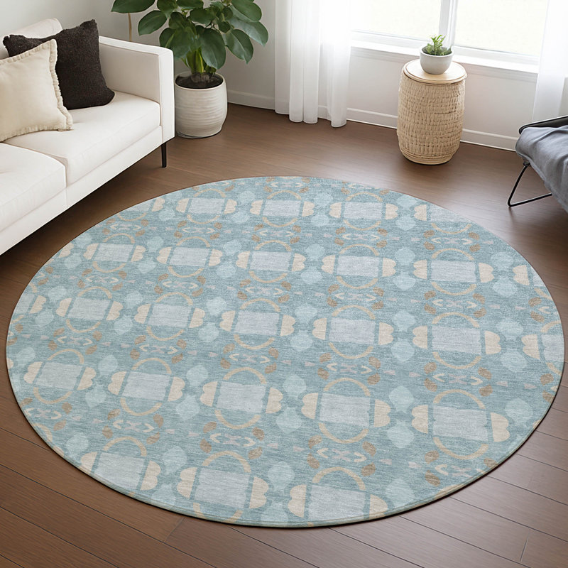 Machine Washable Indoor/Outdoor Chantille ACN2920 Striped Rug, Sky, 8' Round