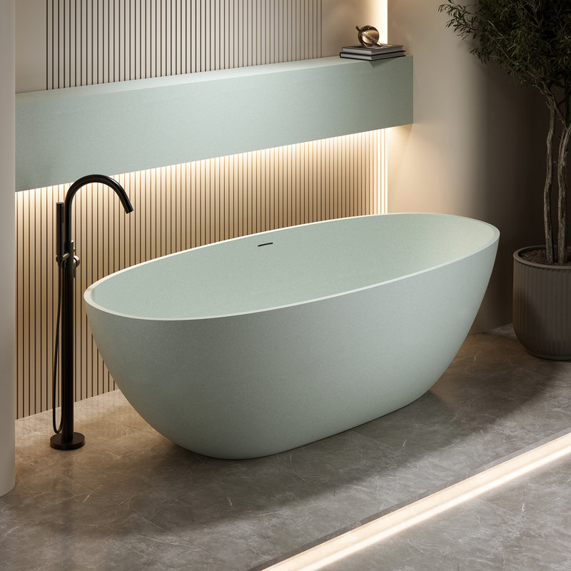 Turquoise 63 - Inch Freestanding Soaking Tub, Hard And Wear , Non Permeable 63'' Solid Surface Bathtub, , Ergonomic Design For A Relaxing Soak