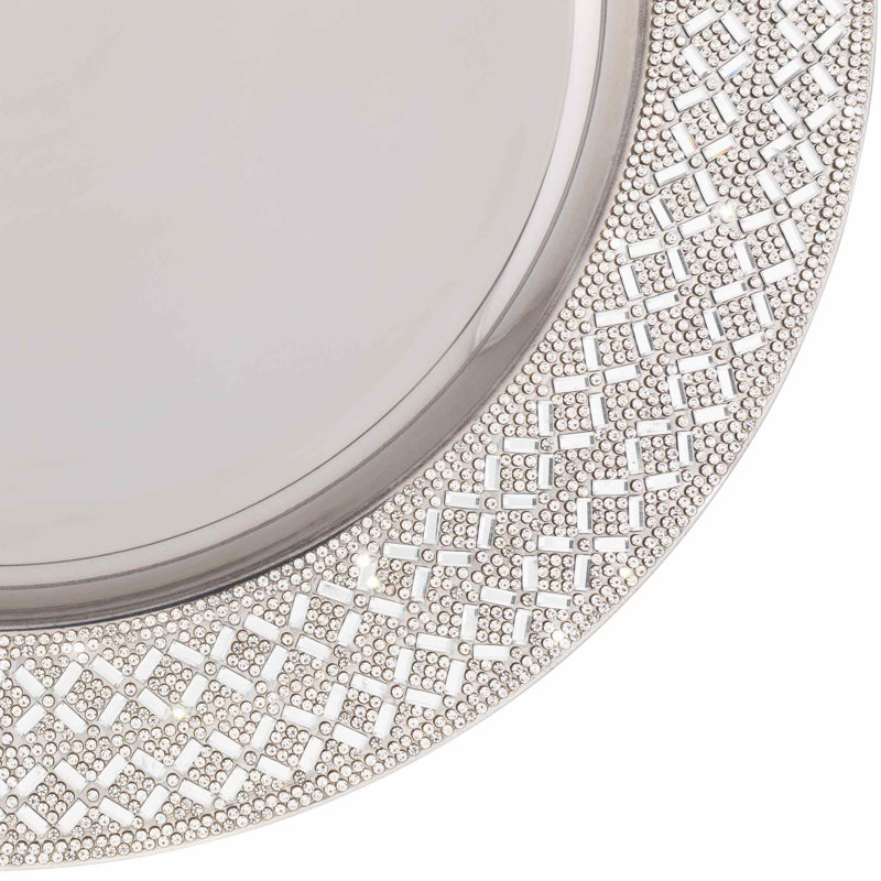Plat de service rond en acier inoxydable avec strass Sparkles Home Madison Avenue 13 po, Argent argent