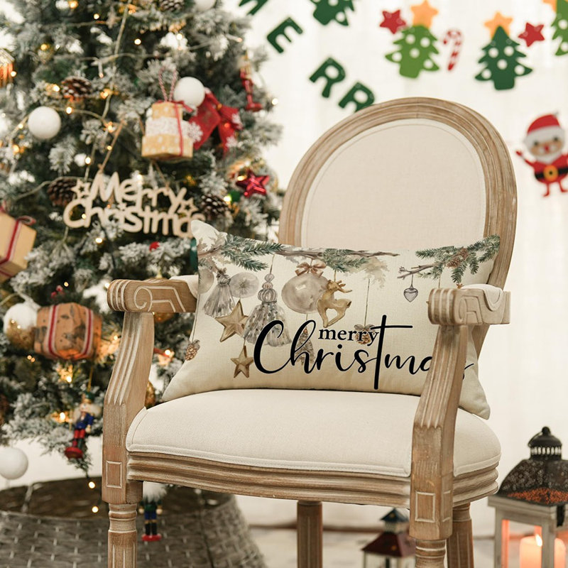 Housse de coussin de Noël, boules de Noël et pommes de pin, décoration de caisse de bonjour de vacances d'hiver de 12 po x 20 po pour canapé