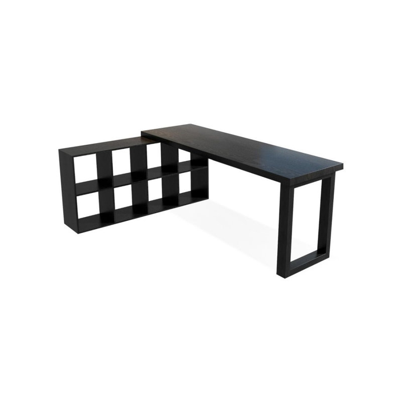 Bureau de direction en bois massif noir en forme de L, H 29,53 po x l 62,99 po x P 47,24 po, Left Hand Return