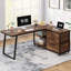 Bureau d'ordinateur en L avec 3 tiroirs et tablettes de rangement, bureau en coin réversible pour bureau personnel-357821470-398606905