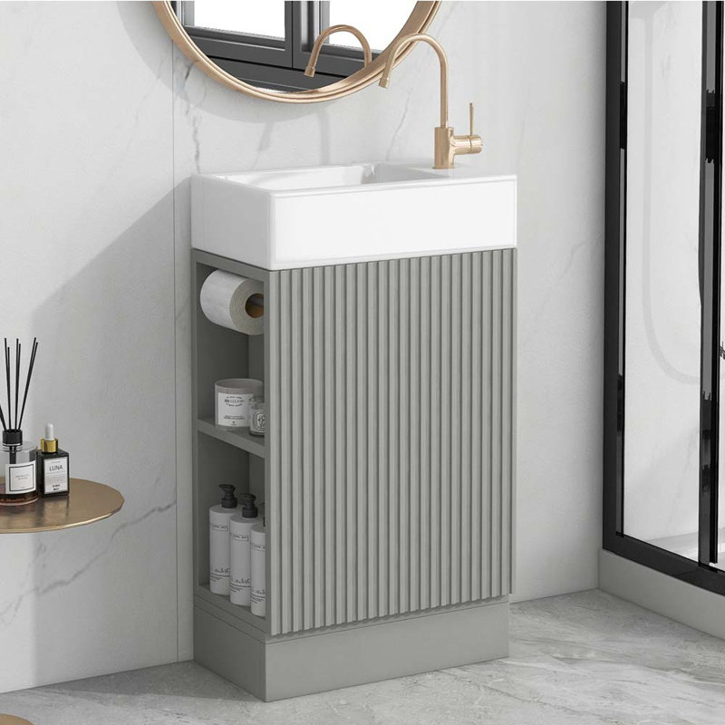 Meuble-lavabo avec tablette à deux niveaux Portici, Gris