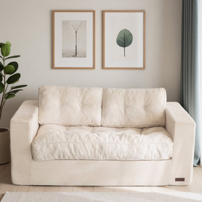 2 Seater Corduroy Couch Boneless Loveseat Sofa Upholstered Floor Sofa by Trule