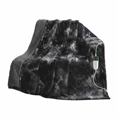 Jeté électrique chauffant, sherpa en fausse fourrure, 50 po x 60 po, 10 niveaux de chaleur, minuterie à 5 positions pour canapé ou lit