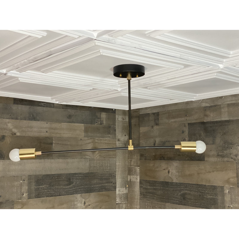 Luminaire suspendu linéaire pour îlot de cuisine 2 lumières Ove, Noir / Laiton