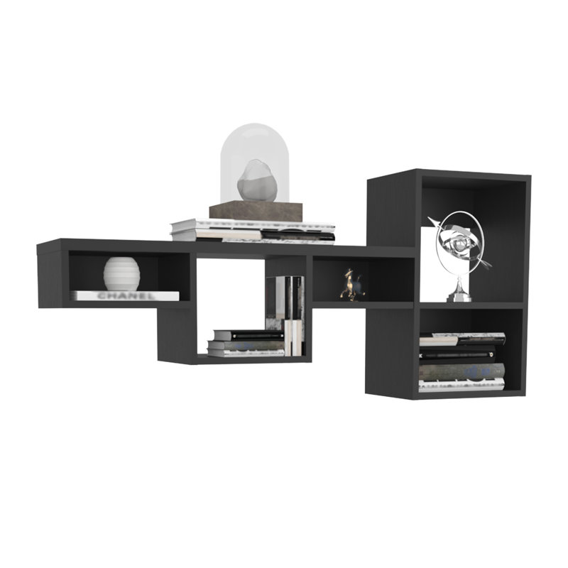 47" Wide 7 Wall Cube Shelf, Black - Strong And Functional Shelf For Home Office, Kitchen, Bedroom Efficient Living Room, Bedroom, Office
