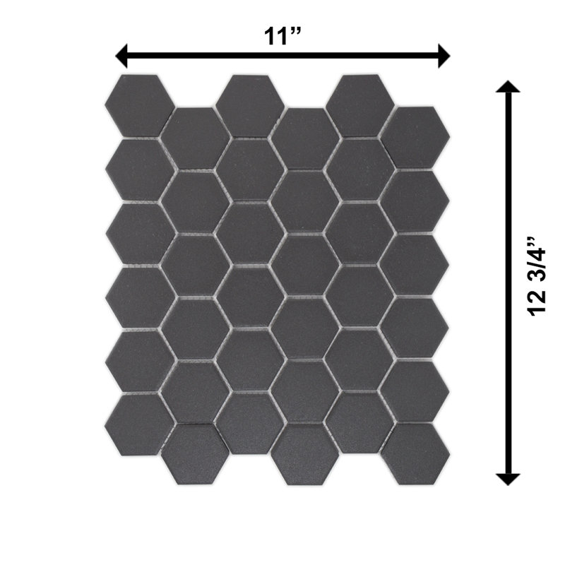 Sage 2" x 2" Hexagon Porcelain Matte Mosaic Tile, Black