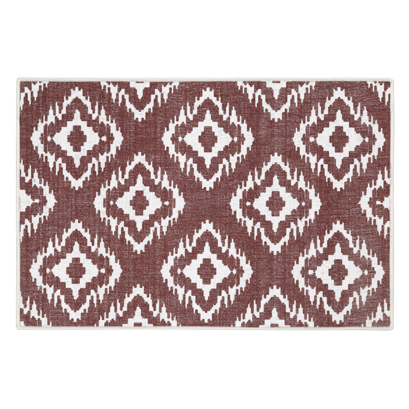 Tetra One Non-Slip Geometric Indoor Doormat, Maroon