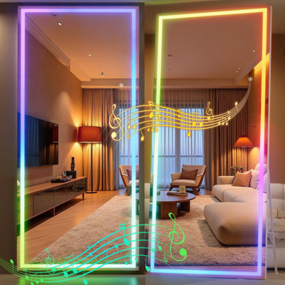Miroir pleine longueur à DEL avec éclairage à DEL RVB et Bluetooth