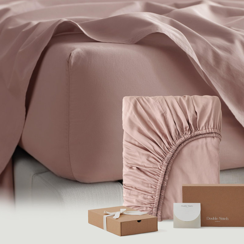 Double Stitch By Bedsure Cotton Tencel Fitted Sheet, California King Fitted Sheet, Dusty Mauve