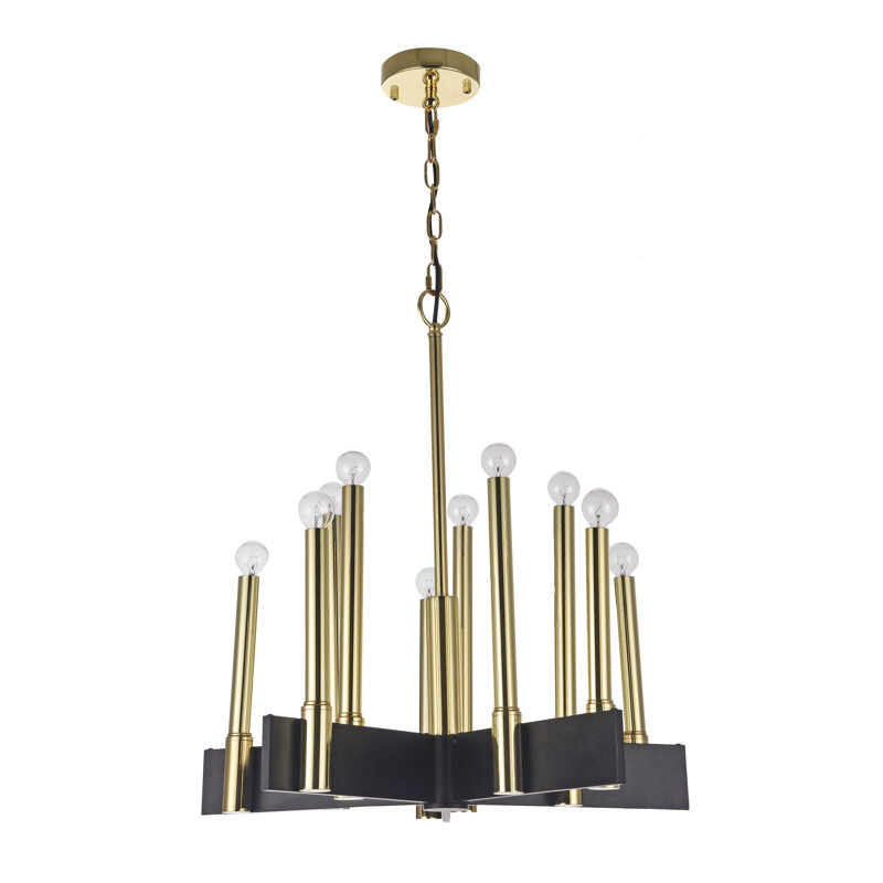 Lustre moderne 10 lumières en laiton mat et noir