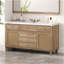 Meuble-lavabo de 60 po avec lavabo SMC, grande armoire de rangement moderne avec tiroirs à fermeture en douceur et portes en rotin, boutons en métal argenté et 5 pieds en pin, naturel-640422565