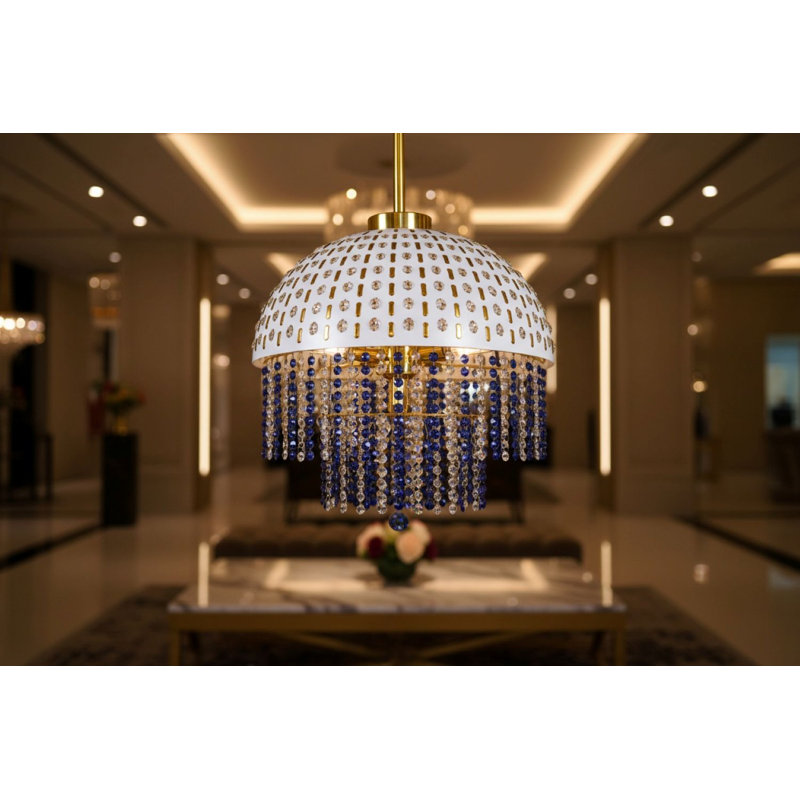 Lustre en dôme en cristal Blue Cascade, H 18 po x l 24 po x P 24 po
